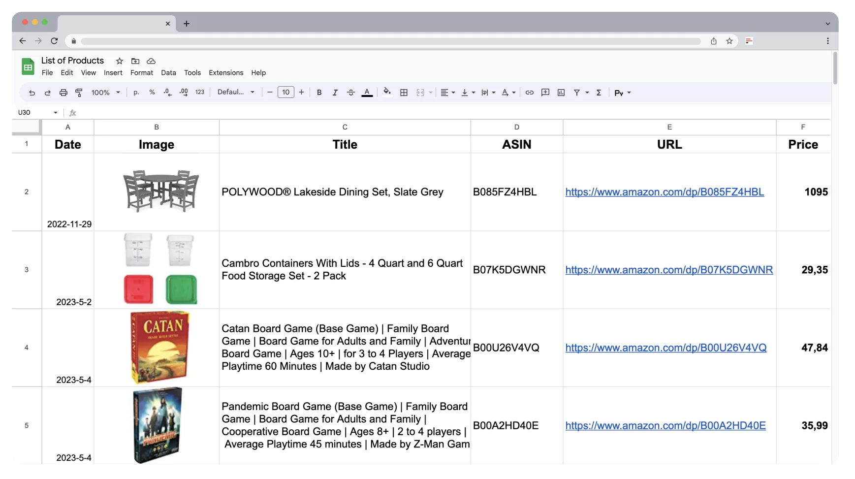 list of products